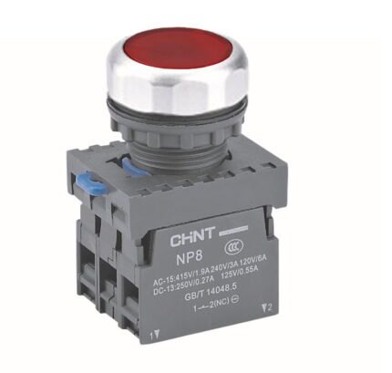 NP8-01BND-4. PULSADOR RASANTE LUMINOSO PLASTICO ROJO