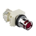 9001K3L25RH13, PULSADOR METALICO LUMINOSO RASANTE ROJO, 1NA+1NC, DIAM. 30MM, BULBO INCANDESCENTE 2.4W, 220VAC/DC