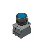 E2 AC-DXBC0403, PULSADOR PLASTICO LUMINOSO RASANTE AZUL, 1NA+1NC, DIAM. 22MM, LED 12-30VAC/DC